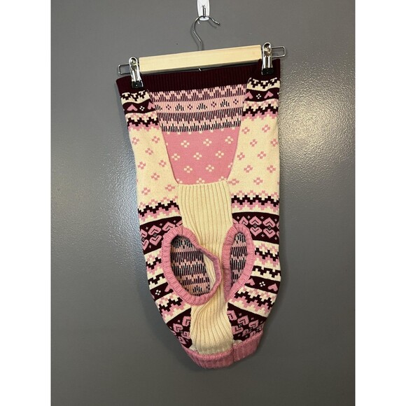 Blueberry Pet Dog Sweater Fair Isle Pink Cream Burgundy Knit Size 16 Acrylic - Picture 2 of 6